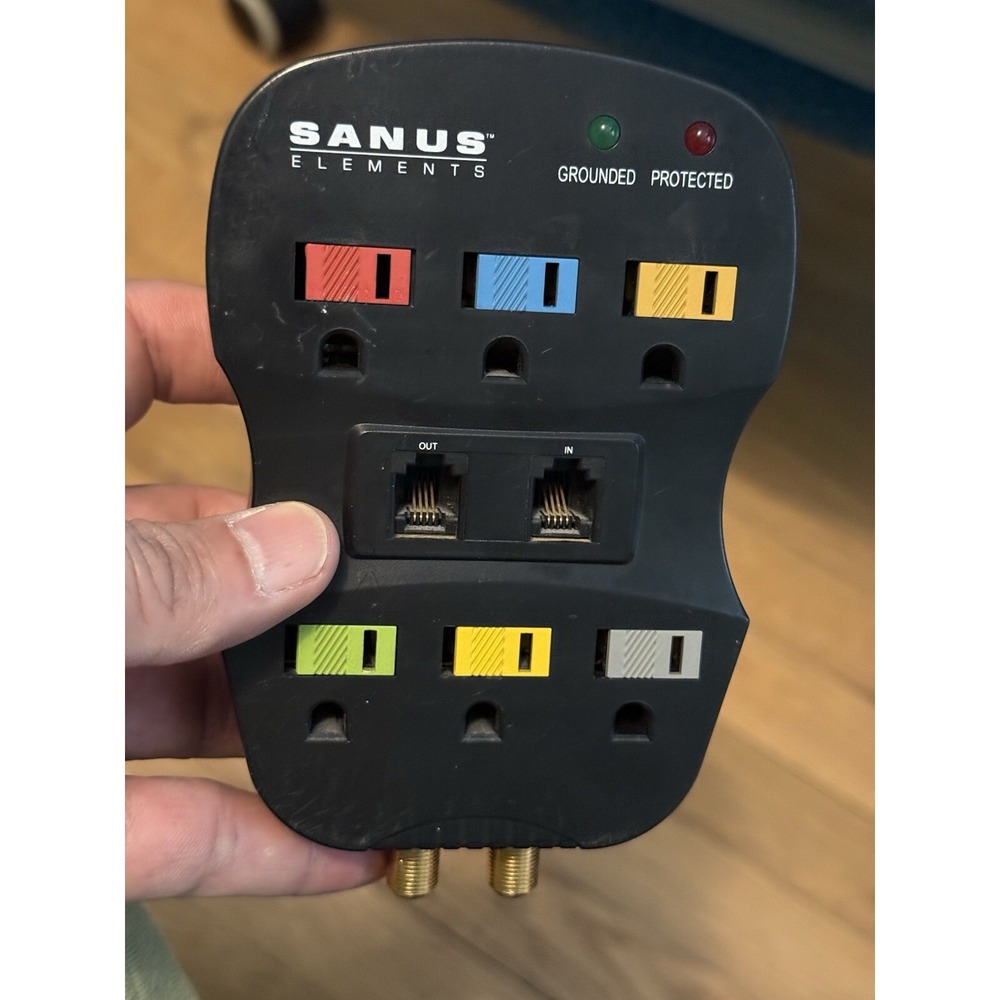 SANUS ROUNDED ELECTRIC POWER 6 OUTLET SURGE PROTECTOR INTERNET CABLE PH ADAPTER